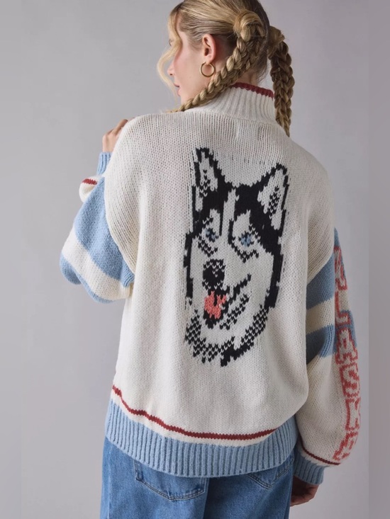 BDG Sweaters - BDG Lizzie Alaska Husky Graphic Quarter Zip Pullover Sweater XS BNWT
